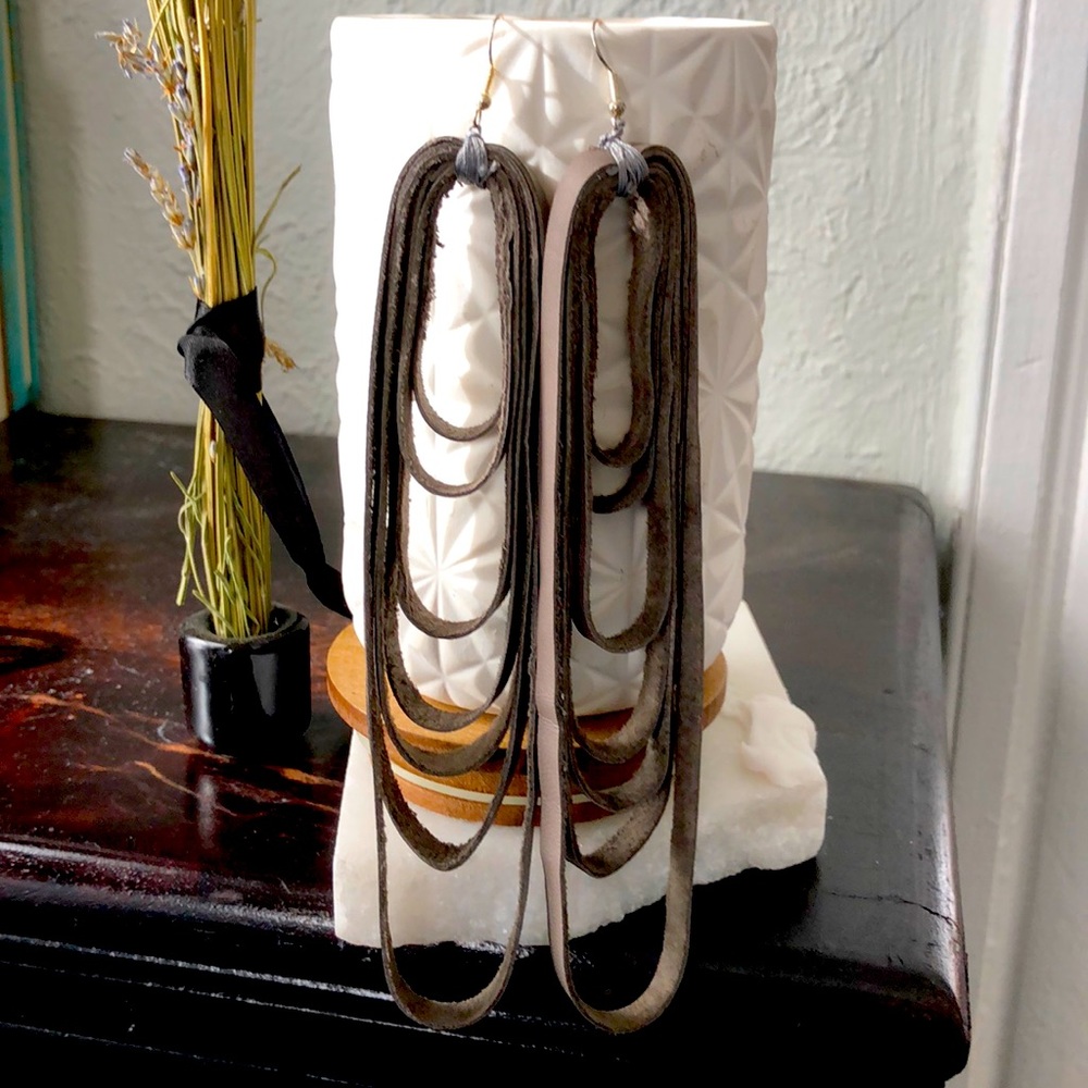 Handmade grey leather statement earrings